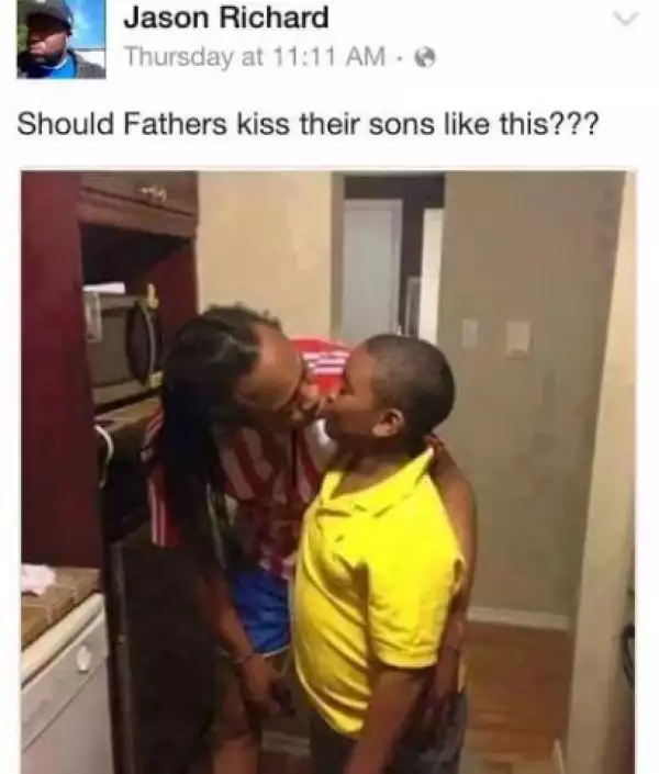 Is It Right For A Dad To Kiss His Son This Way? [See Photo]